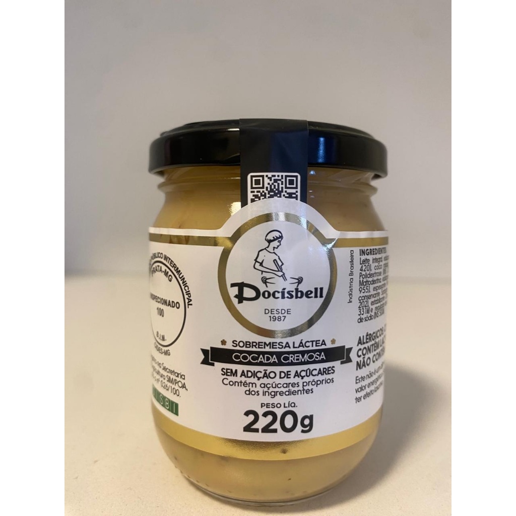 DOCISBELL, Cocada Cremosa Docisbell 220g: Sem Adição de Açúcar, Coco Selecionado e Textura Aveludada